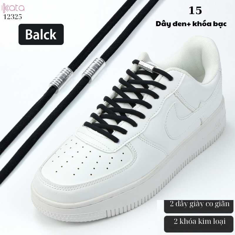 Dây giày bản tròn co giãn + khóa kim loại không cần buộc dây 12325