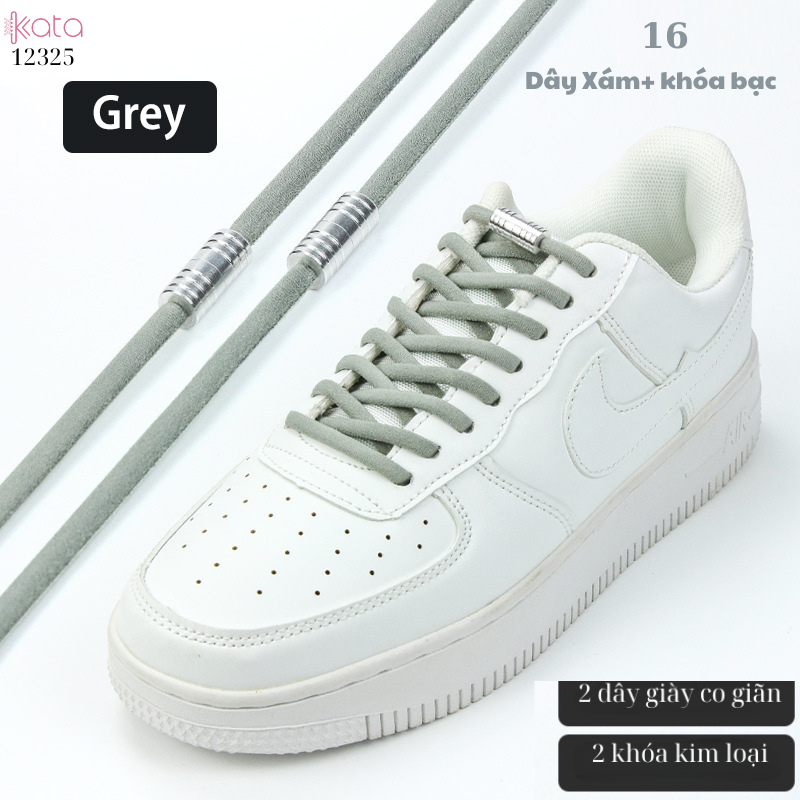 Dây giày bản tròn co giãn + khóa kim loại không cần buộc dây 12325
