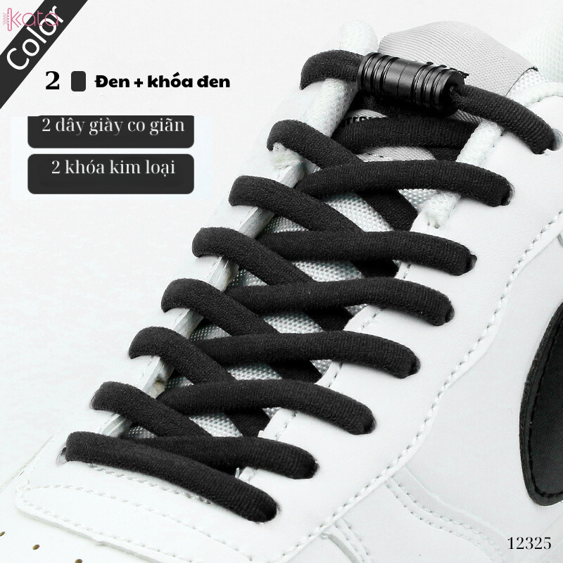 Dây giày bản tròn co giãn + khóa kim loại không cần buộc dây 12325