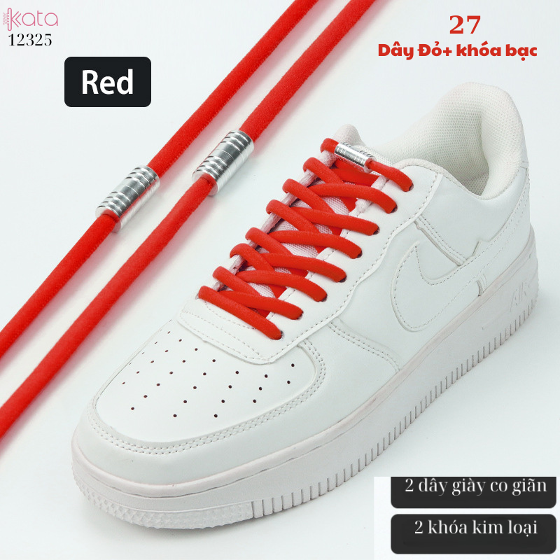 Dây giày bản tròn co giãn + khóa kim loại không cần buộc dây 12325