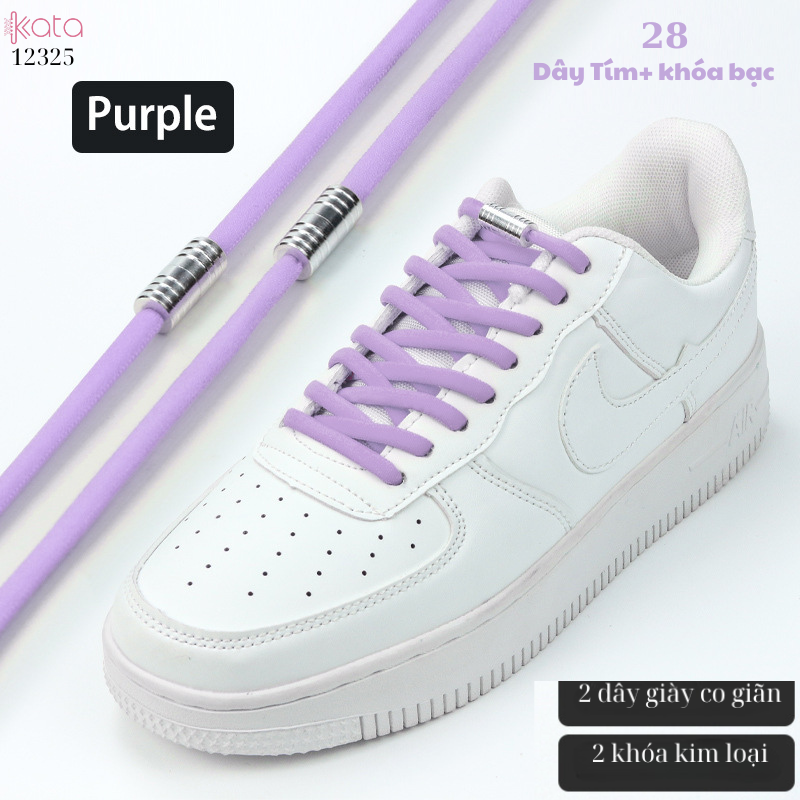 Dây giày bản tròn co giãn + khóa kim loại không cần buộc dây 12325