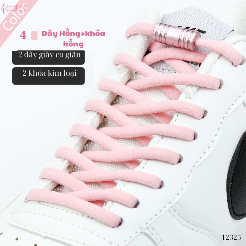 Dây giày bản tròn co giãn + khóa kim loại không cần buộc dây 12325