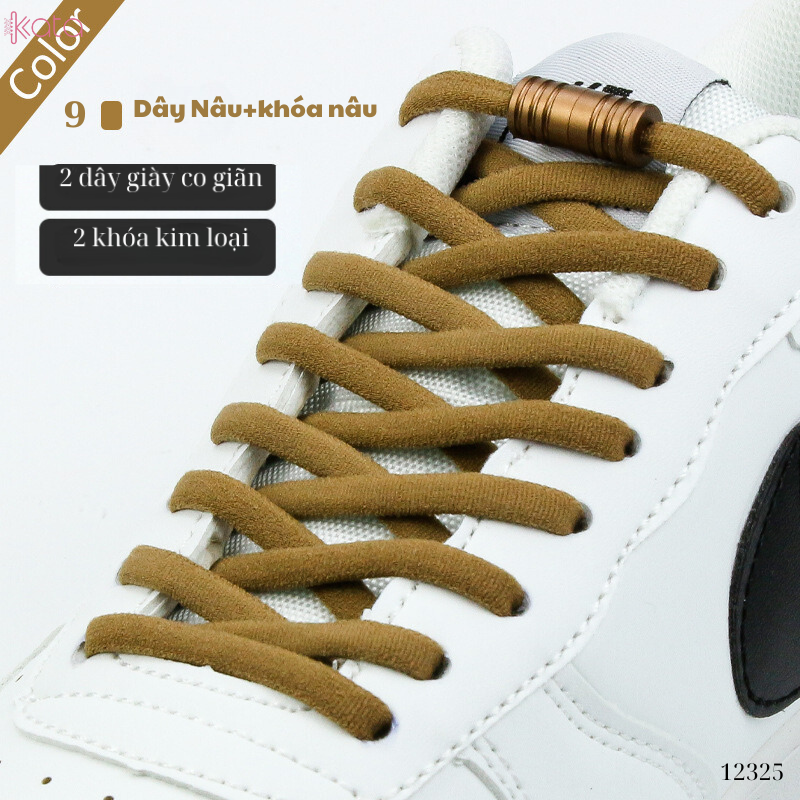 Dây giày bản tròn co giãn + khóa kim loại không cần buộc dây 12325