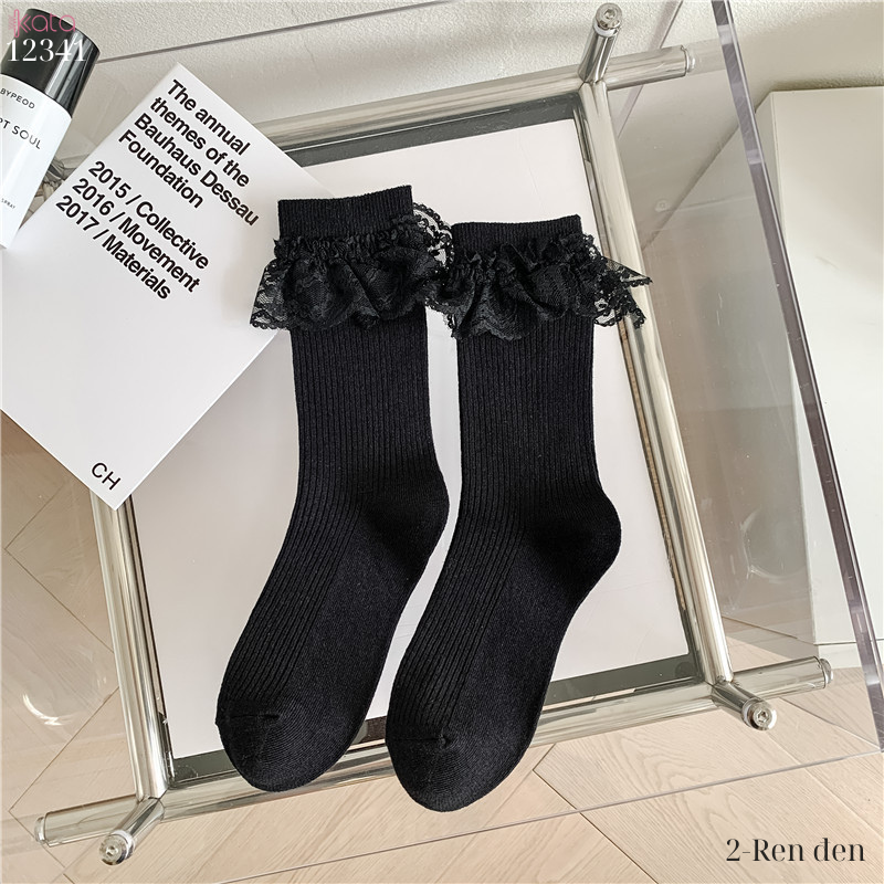 Tất ren(vải Hàn) giữa bắp chân,tất thu đông phong cách JK Nhật Bản nữ 12341