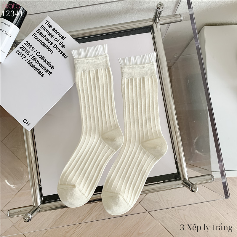 Tất ren(vải Hàn) giữa bắp chân,tất thu đông phong cách JK Nhật Bản nữ 12341