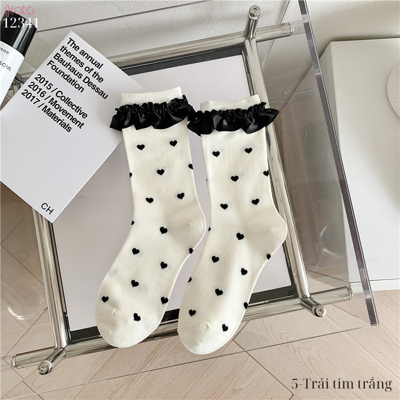 Tất ren(vải Hàn) giữa bắp chân,tất thu đông phong cách JK Nhật Bản nữ 12341