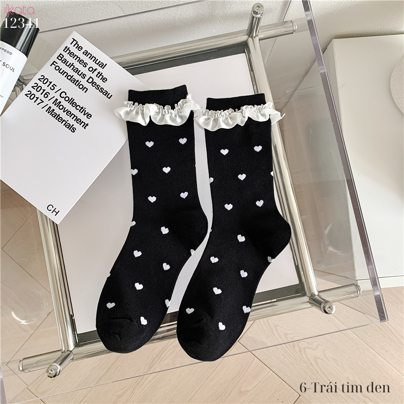 Tất ren(vải Hàn) giữa bắp chân,tất thu đông phong cách JK Nhật Bản nữ 12341