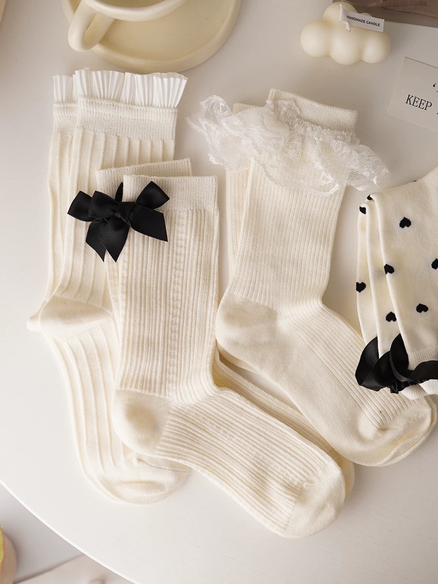 Tất ren(vải Hàn) giữa bắp chân,tất thu đông phong cách JK Nhật Bản nữ 12341