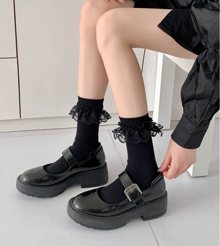 Tất ren(vải Hàn) giữa bắp chân,tất thu đông phong cách JK Nhật Bản nữ 12341