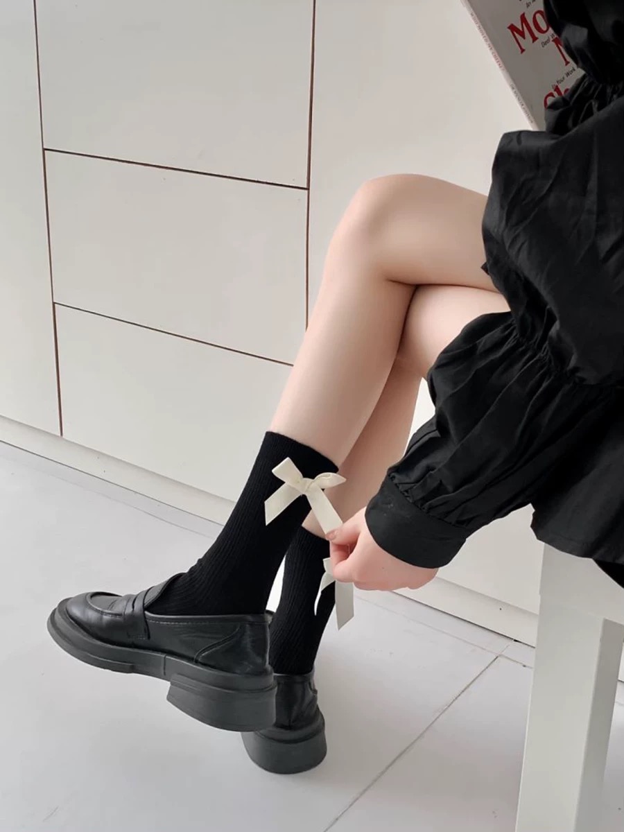 Tất ren(vải Hàn) giữa bắp chân,tất thu đông phong cách JK Nhật Bản nữ 12341