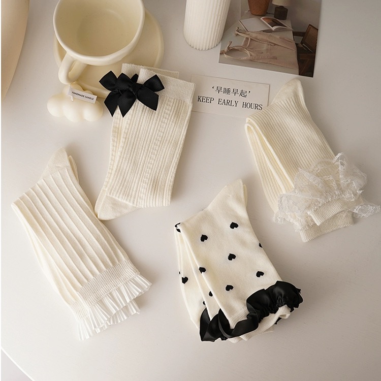 Tất ren(vải Hàn) giữa bắp chân,tất thu đông phong cách JK Nhật Bản nữ 12341