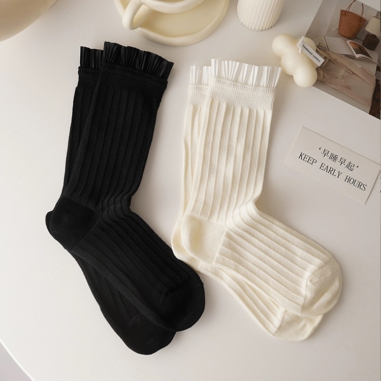 Tất ren(vải Hàn) giữa bắp chân,tất thu đông phong cách JK Nhật Bản nữ 12341