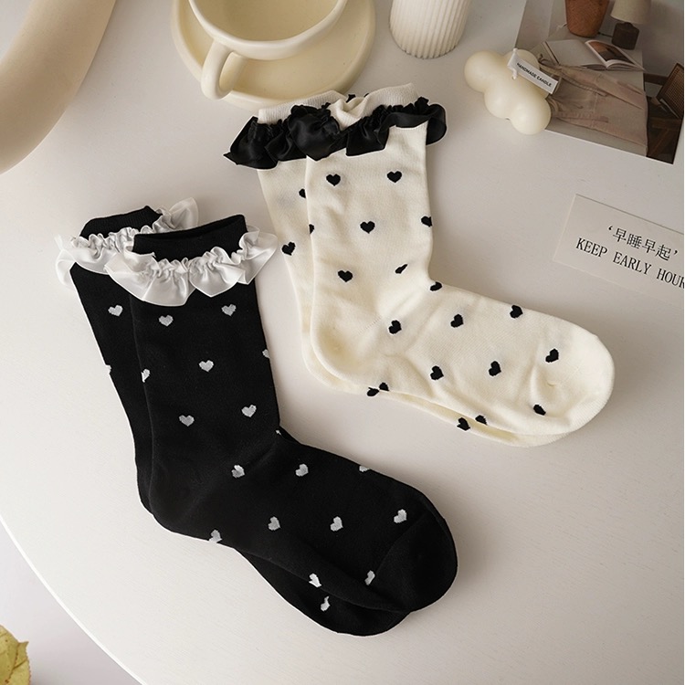 Tất ren(vải Hàn) giữa bắp chân,tất thu đông phong cách JK Nhật Bản nữ 12341