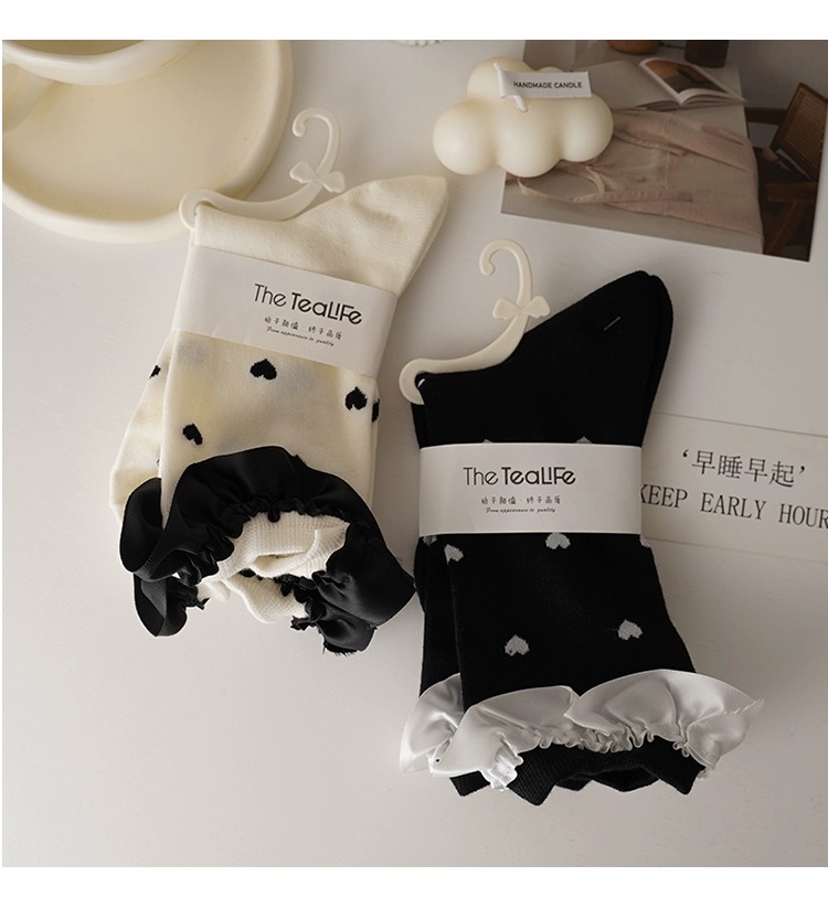 Tất ren(vải Hàn) giữa bắp chân,tất thu đông phong cách JK Nhật Bản nữ 12341