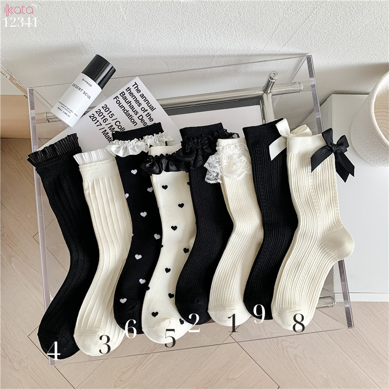 Tất ren(vải Hàn) giữa bắp chân,tất thu đông phong cách JK Nhật Bản nữ 12341