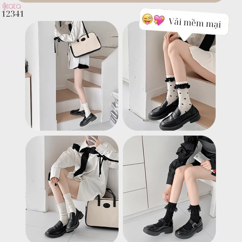 Tất ren(vải Hàn) giữa bắp chân,tất thu đông phong cách JK Nhật Bản nữ 12341