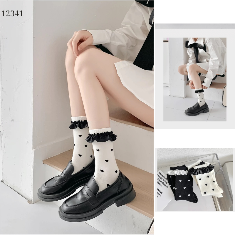 Tất ren(vải Hàn) giữa bắp chân,tất thu đông phong cách JK Nhật Bản nữ 12341