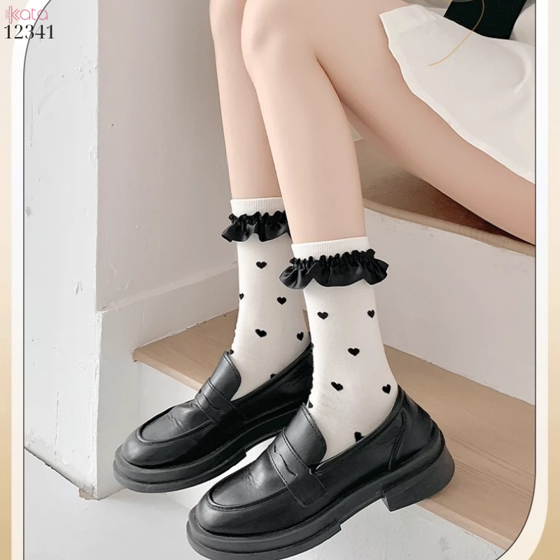 Tất ren(vải Hàn) giữa bắp chân,tất thu đông phong cách JK Nhật Bản nữ 12341