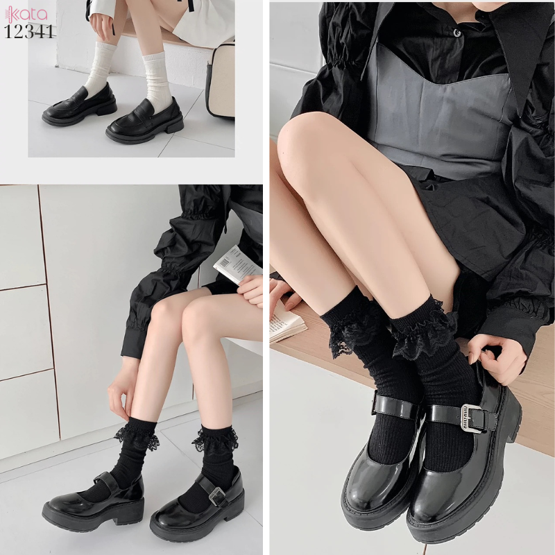 Tất ren(vải Hàn) giữa bắp chân,tất thu đông phong cách JK Nhật Bản nữ 12341