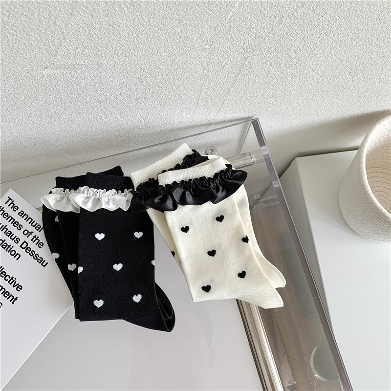 Tất ren(vải Hàn) giữa bắp chân,tất thu đông phong cách JK Nhật Bản nữ 12341