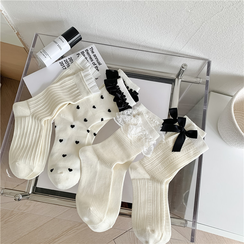 Tất ren(vải Hàn) giữa bắp chân,tất thu đông phong cách JK Nhật Bản nữ 12341