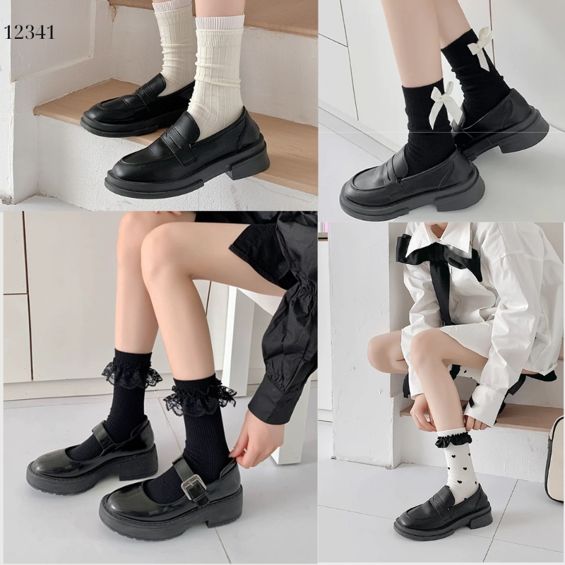 Tất ren(vải Hàn) giữa bắp chân,tất thu đông phong cách JK Nhật Bản nữ 12341