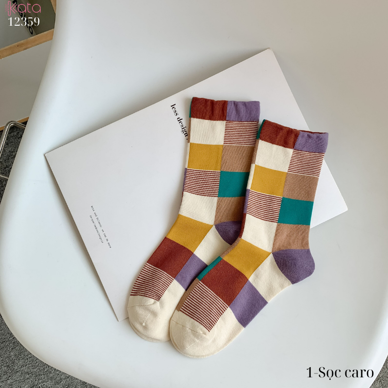 Tất vớ màu sắc phong cách retro,tất ống giữa cotton thấm hút mồ hôi 12359