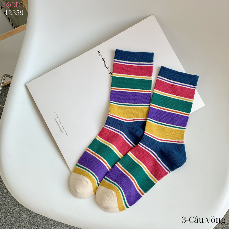 Tất vớ màu sắc phong cách retro,tất ống giữa cotton thấm hút mồ hôi 12359