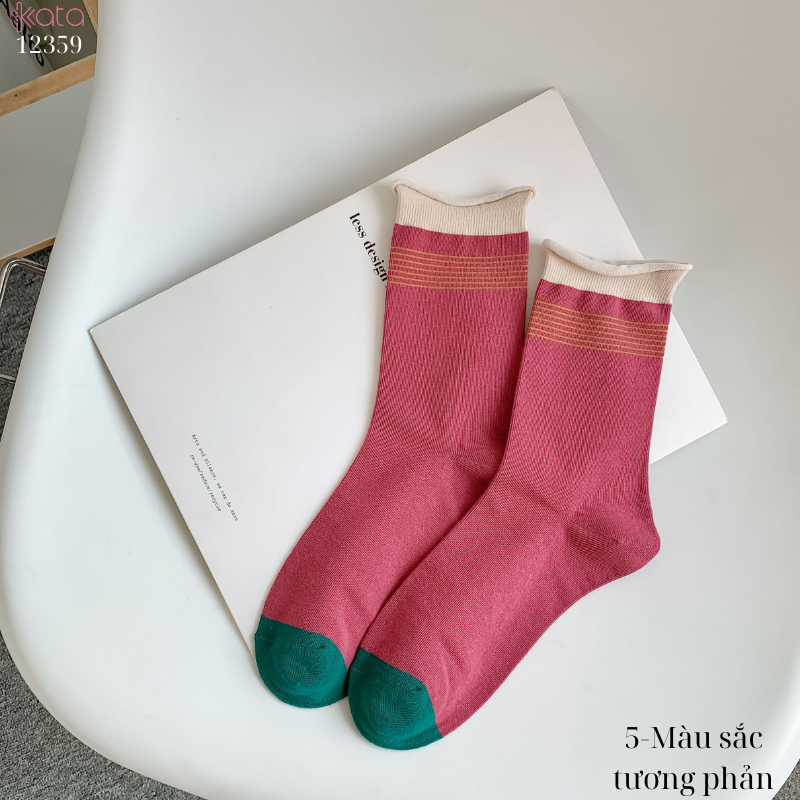 Tất vớ màu sắc phong cách retro,tất ống giữa cotton thấm hút mồ hôi 12359