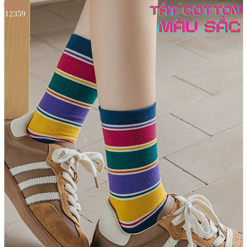 Tất vớ màu sắc phong cách retro,tất ống giữa cotton thấm hút mồ hôi 12359
