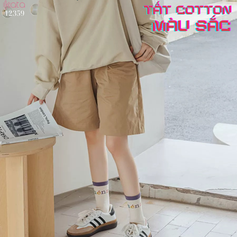 Tất vớ màu sắc phong cách retro,tất ống giữa cotton thấm hút mồ hôi 12359