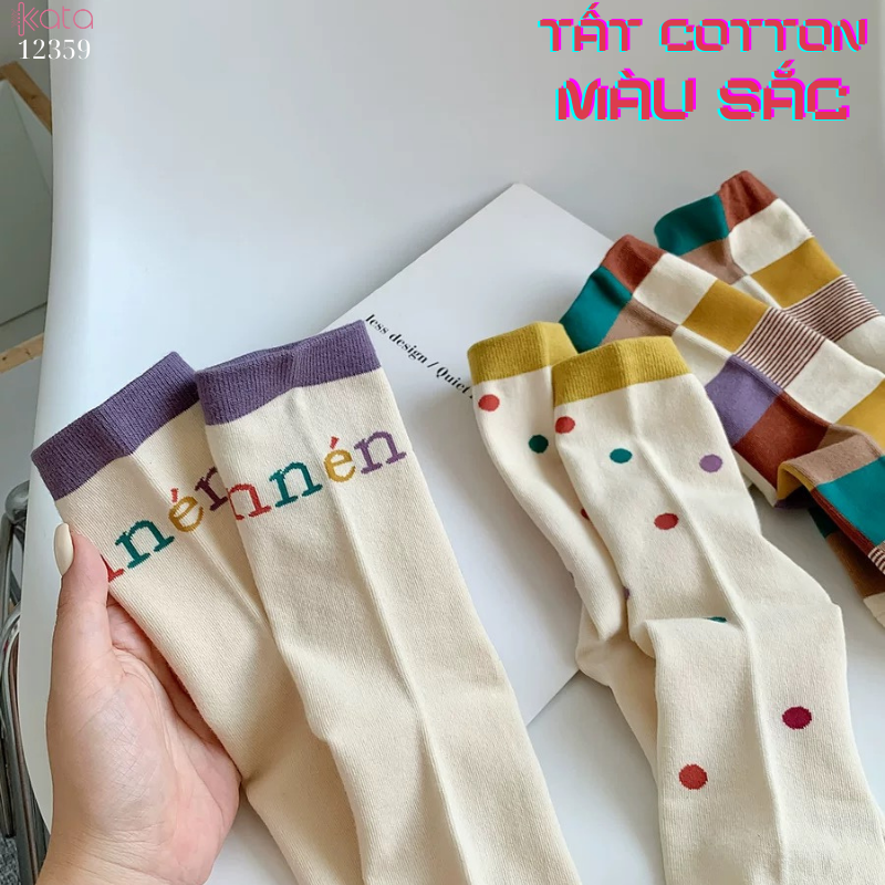 Tất vớ màu sắc phong cách retro,tất ống giữa cotton thấm hút mồ hôi 12359