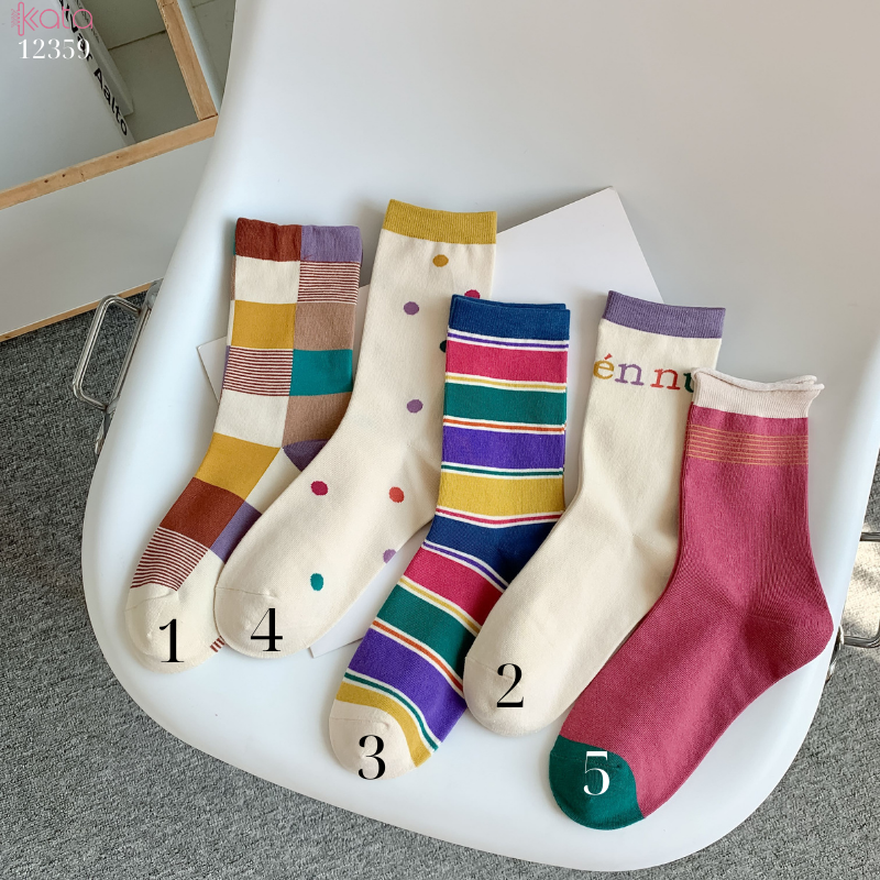 Tất vớ màu sắc phong cách retro,tất ống giữa cotton thấm hút mồ hôi 12359