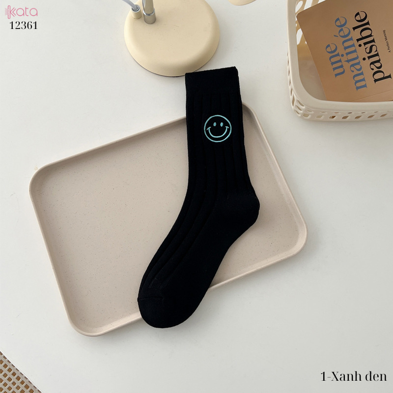 Tất trơn giữa bắp chân,tất cotton xuân hè thêu mặt cười 12361