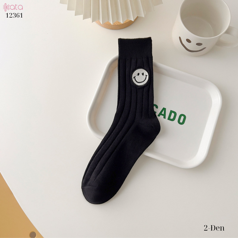 Tất trơn giữa bắp chân,tất cotton xuân hè thêu mặt cười 12361