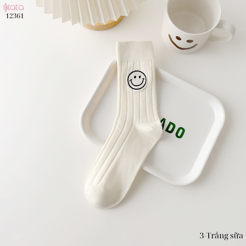 Tất trơn giữa bắp chân,tất cotton xuân hè thêu mặt cười 12361