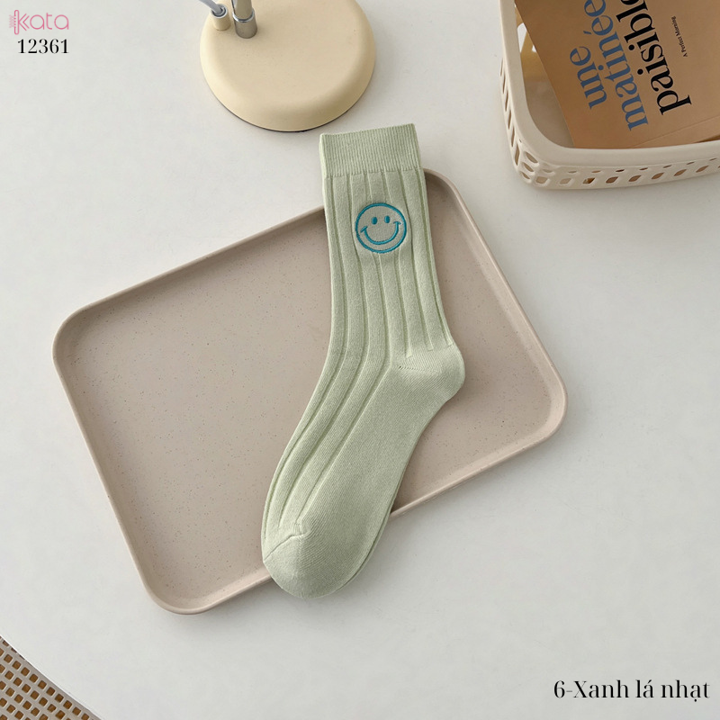 Tất trơn giữa bắp chân,tất cotton xuân hè thêu mặt cười 12361