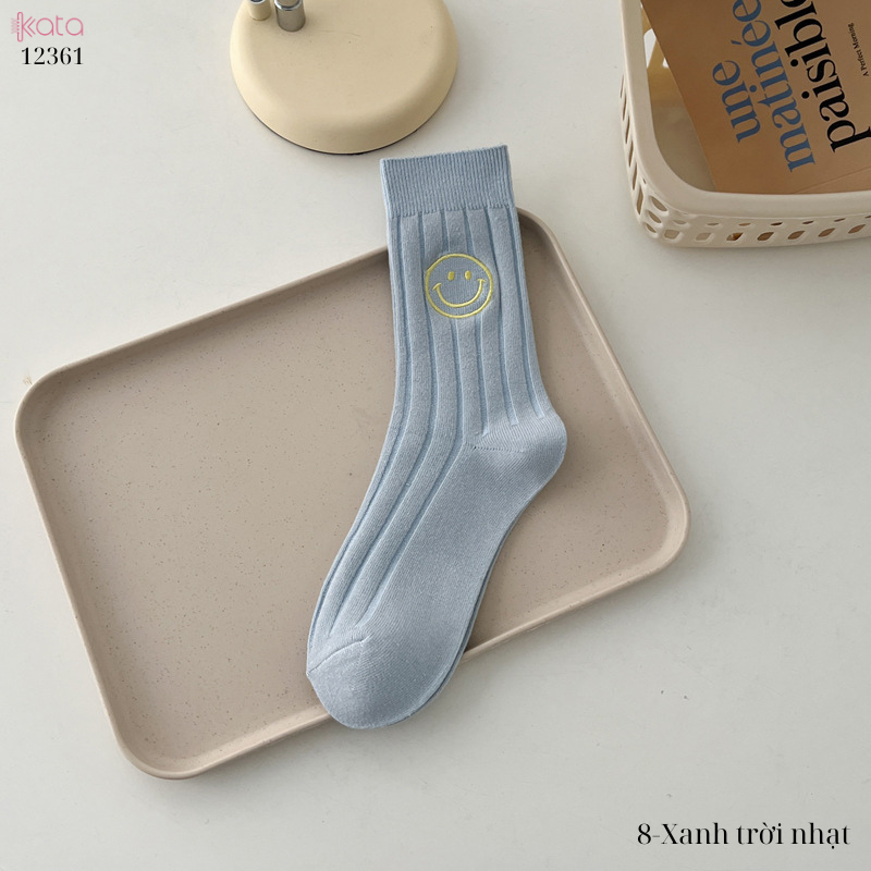 Tất trơn giữa bắp chân,tất cotton xuân hè thêu mặt cười 12361