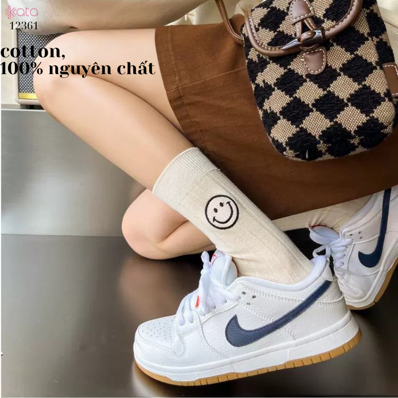 Tất trơn giữa bắp chân,tất cotton xuân hè thêu mặt cười 12361