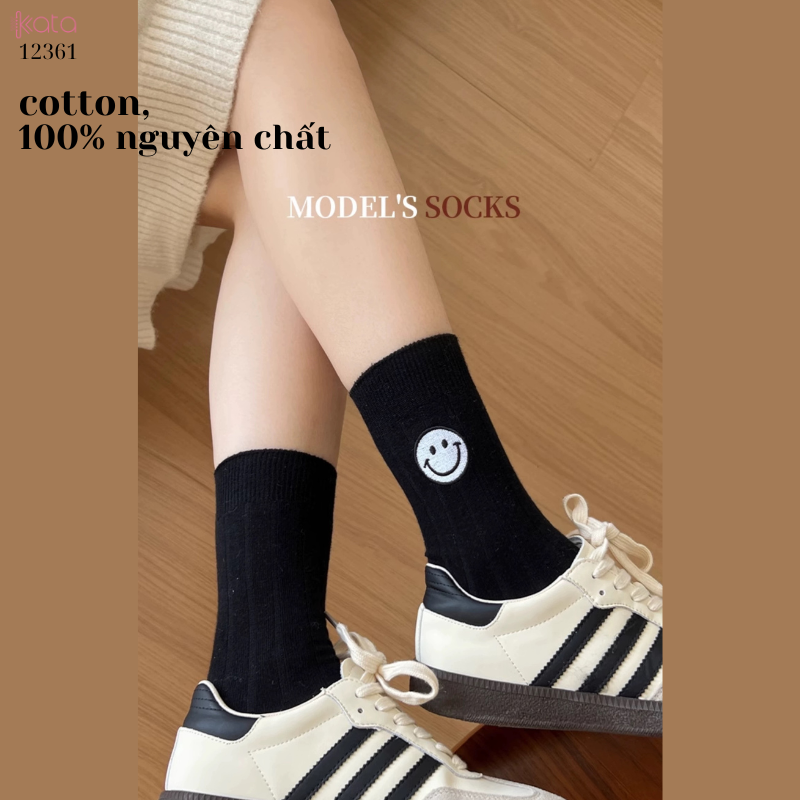 Tất trơn giữa bắp chân,tất cotton xuân hè thêu mặt cười 12361