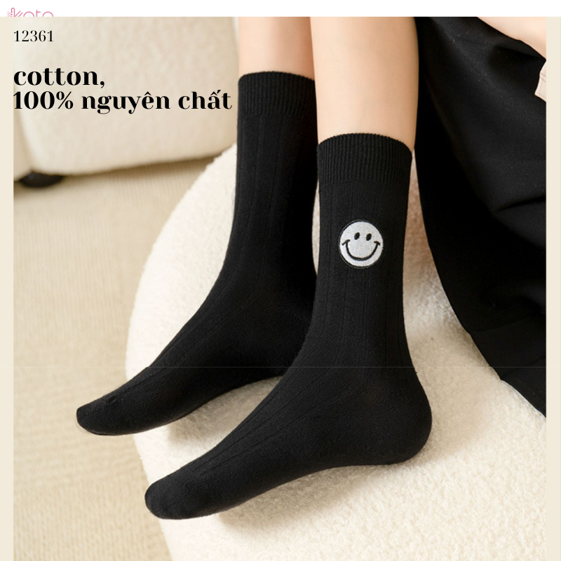 Tất trơn giữa bắp chân,tất cotton xuân hè thêu mặt cười 12361