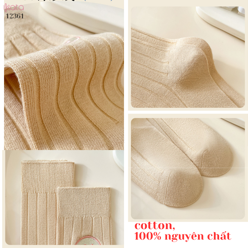 Tất trơn giữa bắp chân,tất cotton xuân hè thêu mặt cười 12361