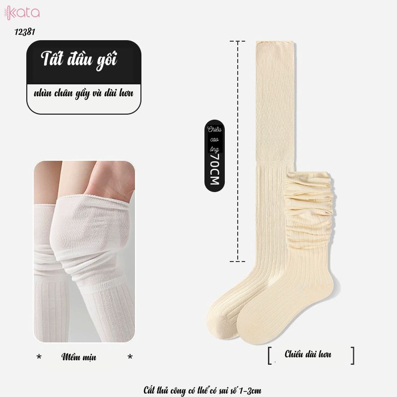Tất màu trơn qua đầu gối,tất cotton cao cấp(vải Hàn),tất giảm béo bắp chân 12381