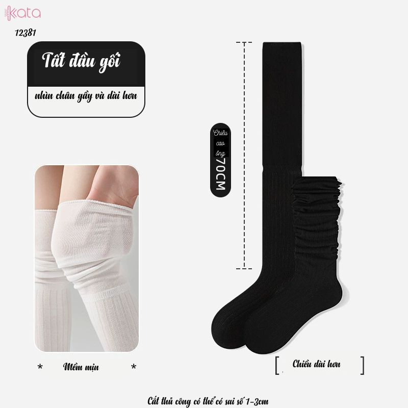 Tất màu trơn qua đầu gối,tất cotton cao cấp(vải Hàn),tất giảm béo bắp chân 12381