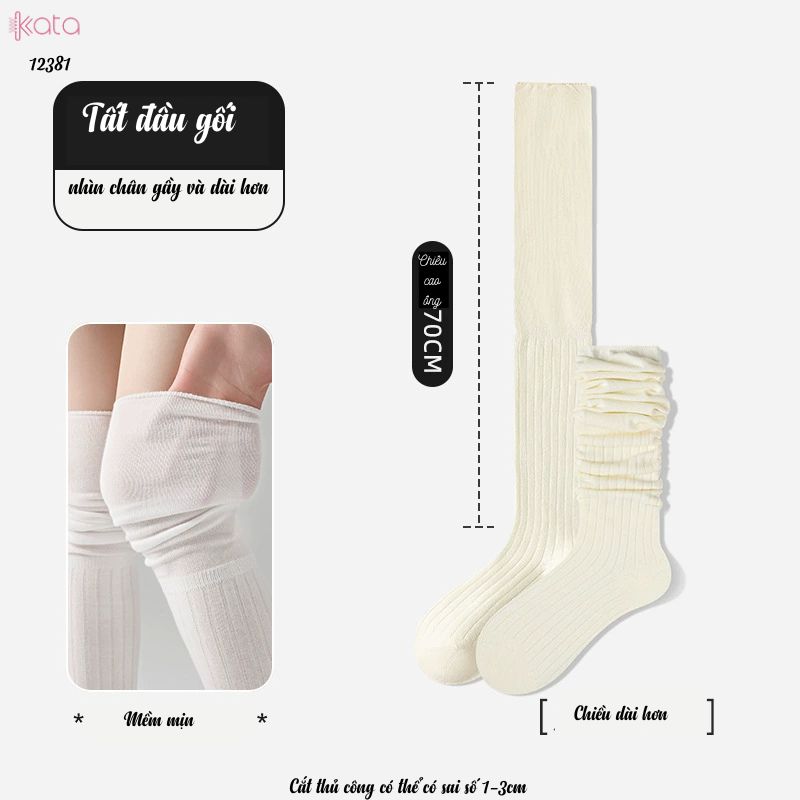 Tất màu trơn qua đầu gối,tất cotton cao cấp(vải Hàn),tất giảm béo bắp chân 12381