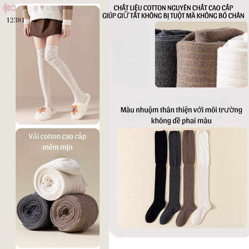 Tất màu trơn qua đầu gối,tất cotton cao cấp(vải Hàn),tất giảm béo bắp chân 12381