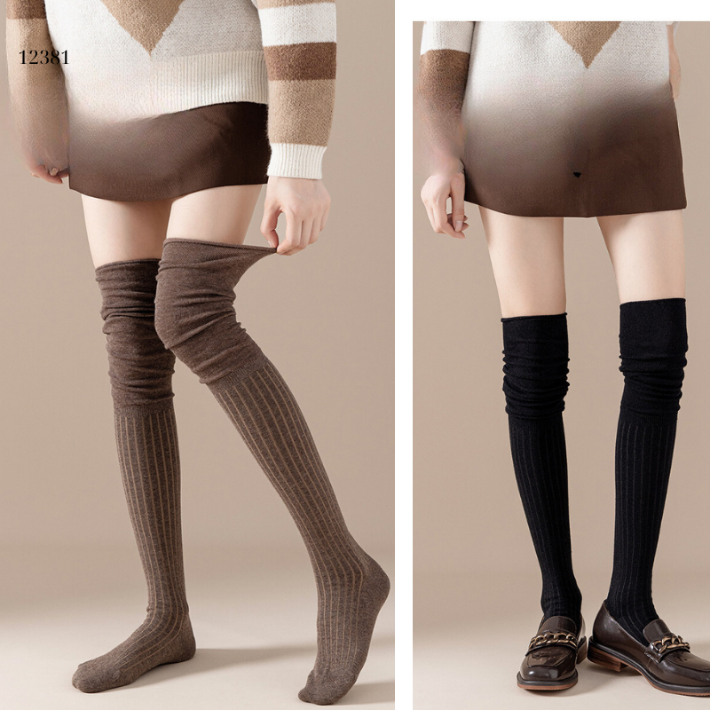 Tất màu trơn qua đầu gối,tất cotton cao cấp(vải Hàn),tất giảm béo bắp chân 12381