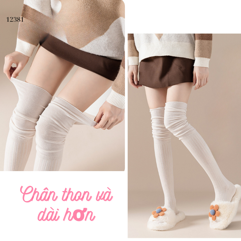 Tất màu trơn qua đầu gối,tất cotton cao cấp(vải Hàn),tất giảm béo bắp chân 12381