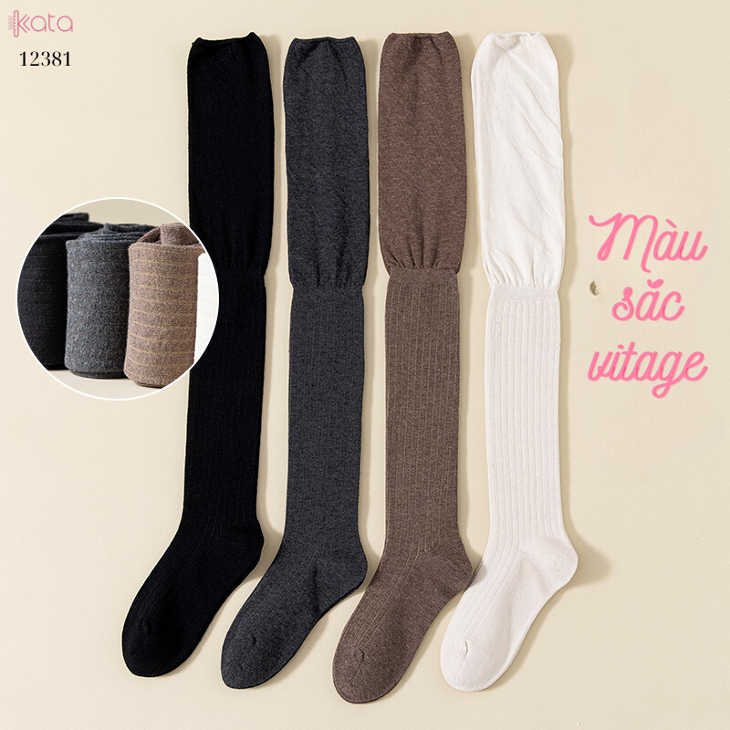 Tất màu trơn qua đầu gối,tất cotton cao cấp(vải Hàn),tất giảm béo bắp chân 12381