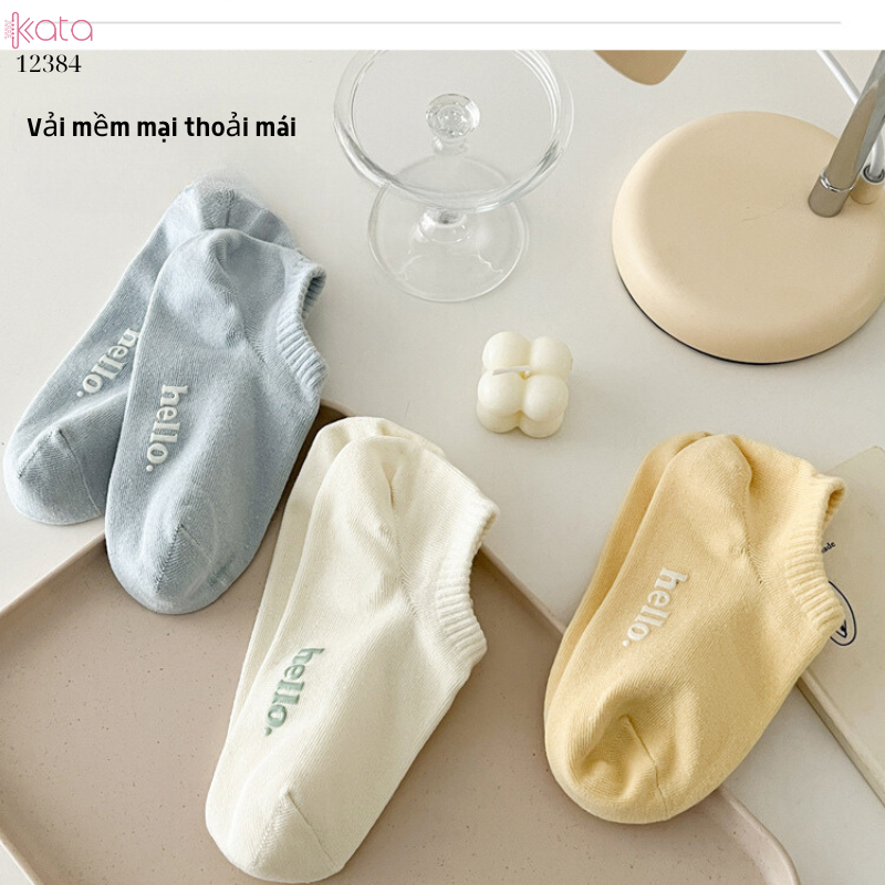 Tất vớ thuyền mỏng mát mùa hè,100% chất cotton chống trượt thấm hút mồ hôi 12384